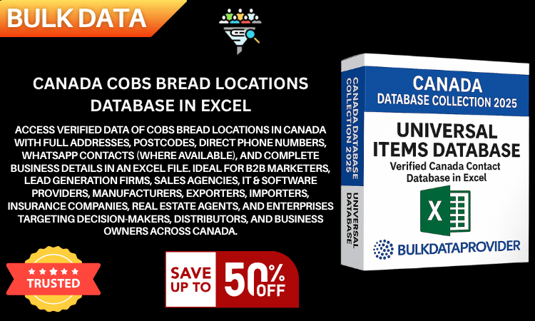 Canada Cobs Bread Locations Database in Excel – Verified Addresses & Postcodes 2025