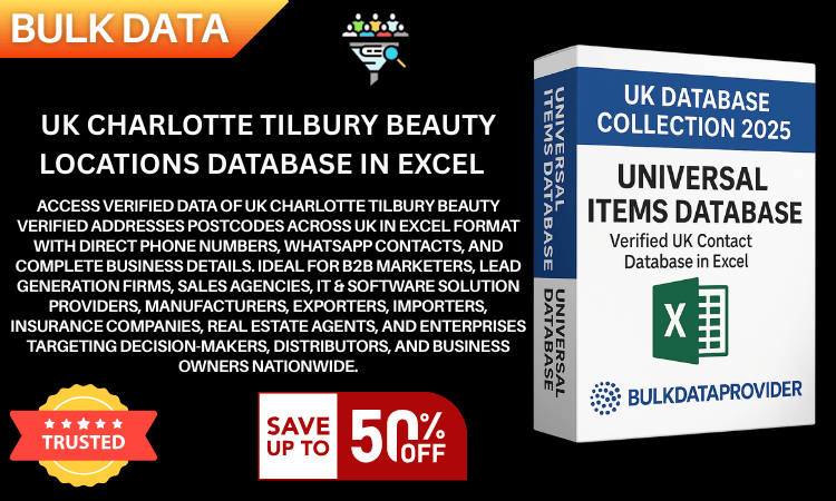 UK Charlotte Tilbury Beauty Locations Database in Excel  Verified Addresses  Postcodes 2025
