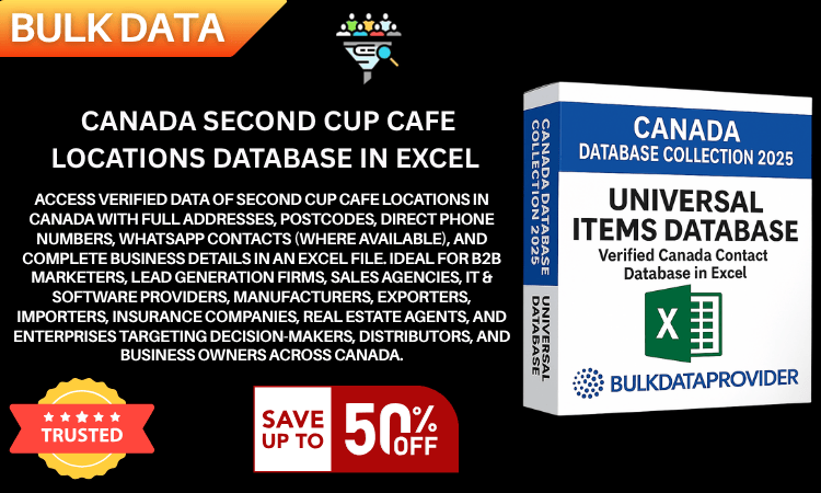 Canada Second Cup Cafe Locations Database in Excel – Verified Addresses & Postcodes 2025