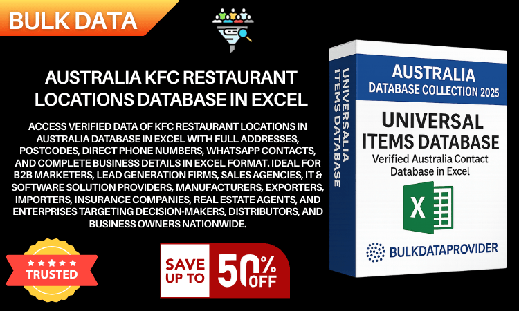 Australia KFC restaurant Locations Database in Excel – Verified Addresses & Postcodes 2025
